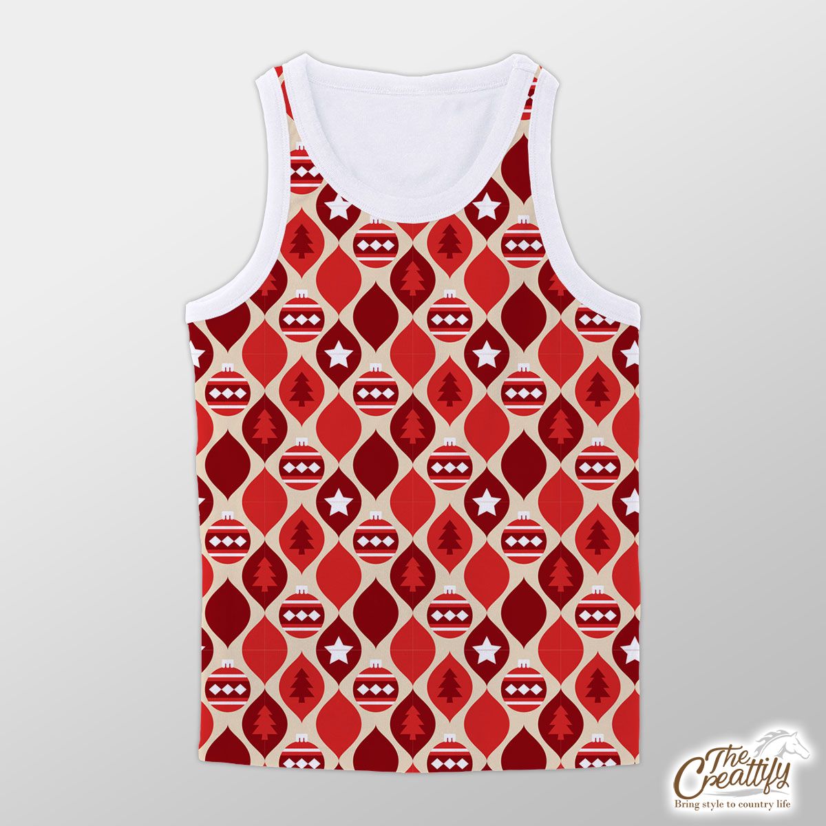Christmas Balls With Pine Tree Silhouette Seamless Red Pattern Unisex Tank Top