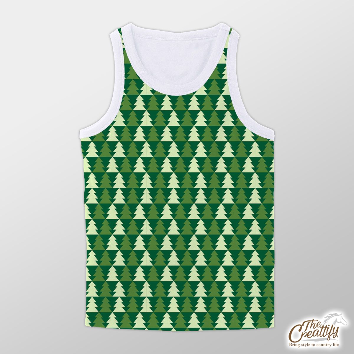 Green And White Pine Tree Silhouette Seamless Pattern Unisex Tank Top