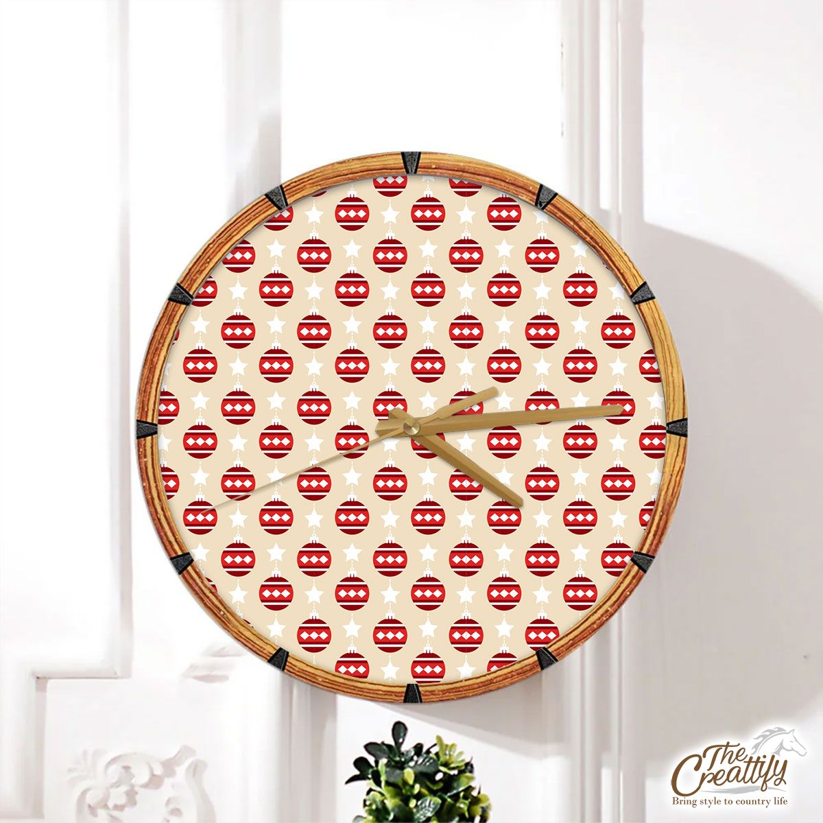 Christmas Balls Hanging With Star Seamless Pattern Wall Clock