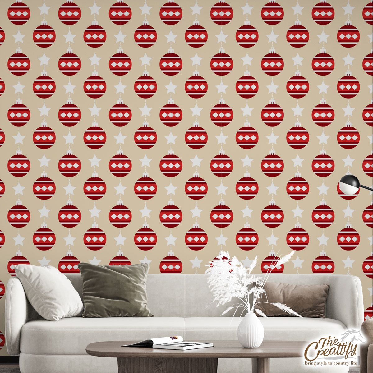Christmas Balls Hanging With Star Seamless Pattern Wall Mural
