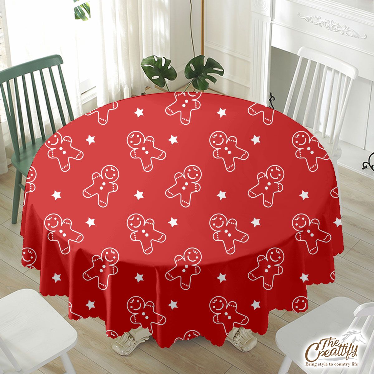 Gingerbread Man Cookies Seamless Red Pattern Waterproof Tablecloth