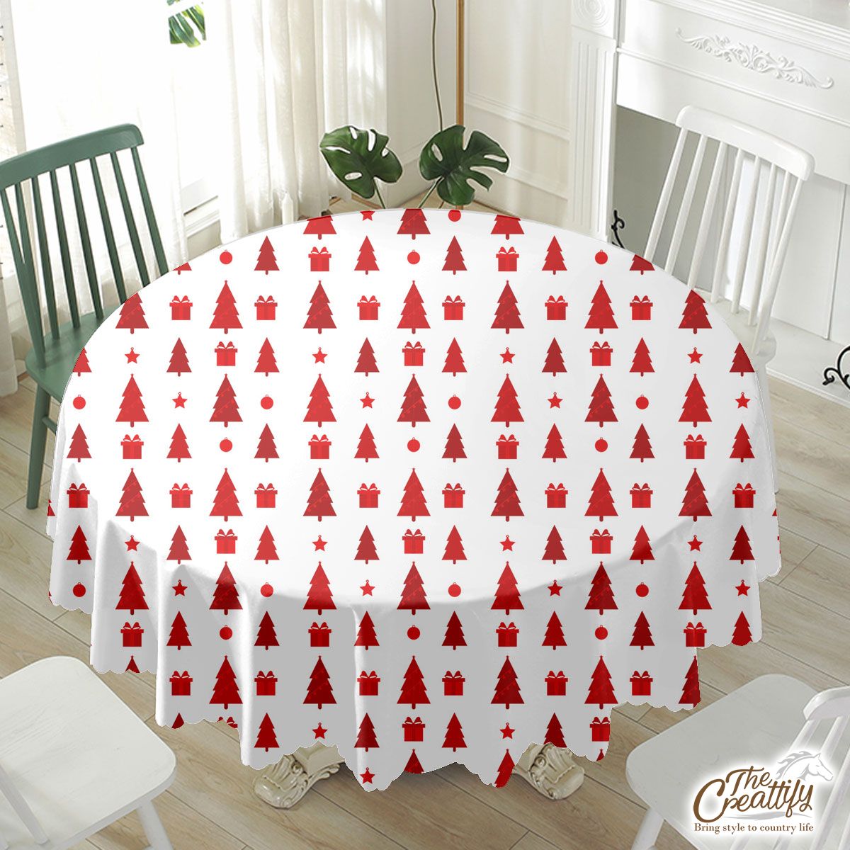 Pine Tree Silhouette And Christmas Gifts Seamless Pattern Waterproof Tablecloth