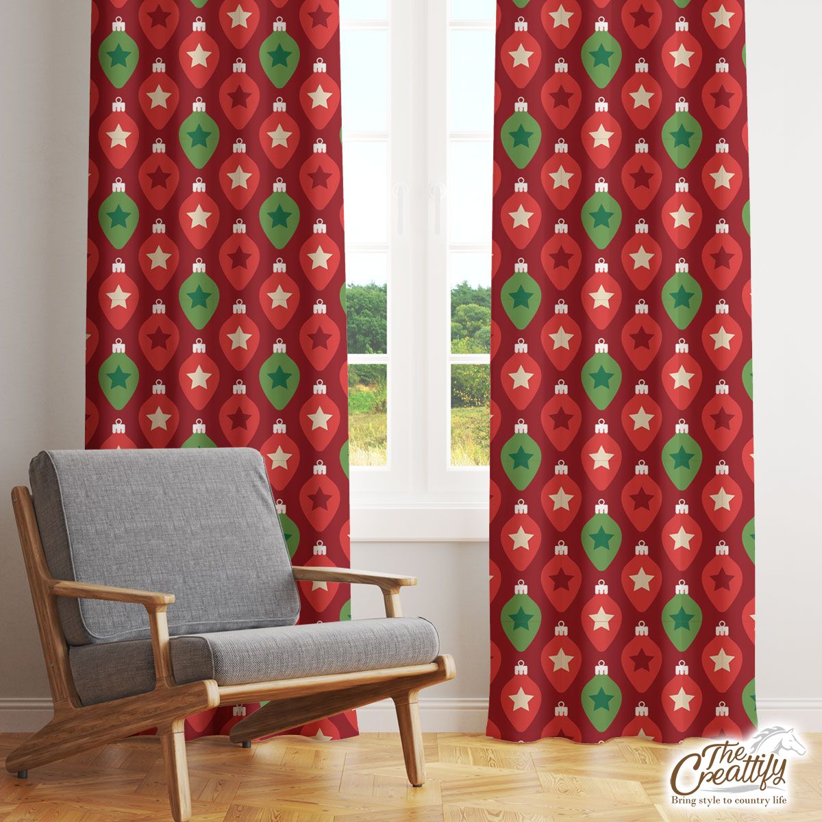 Red And Green Christmas Lights Seamless Pattern Window Curtain