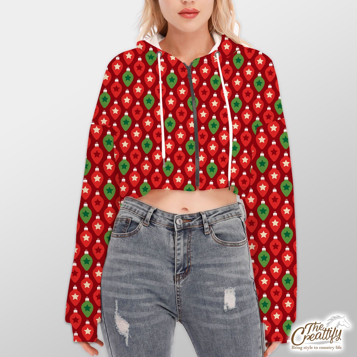 Red And Green Christmas Lights Seamless Pattern Hoodie With Zipper Closure