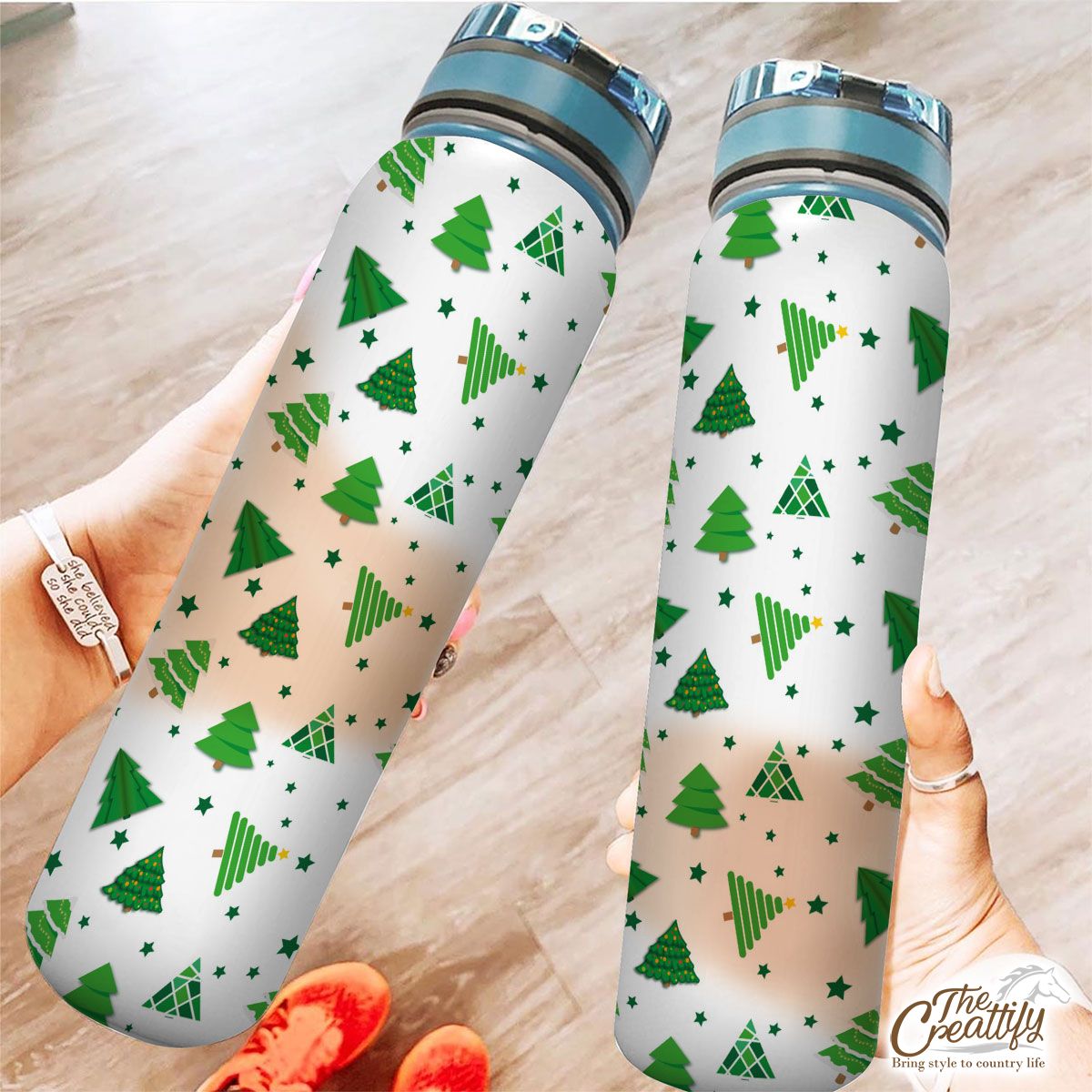 Green And White Pine Tree Seamless Pattern Tracker Bottle