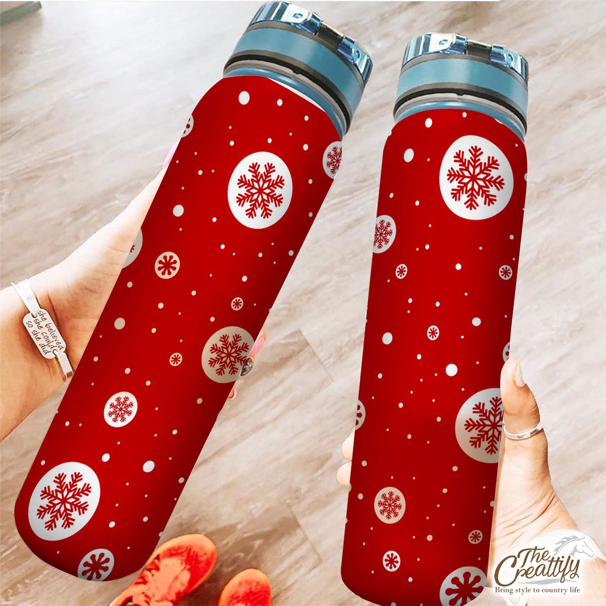 Snowflake Clipart On The Red Background Tracker Bottle