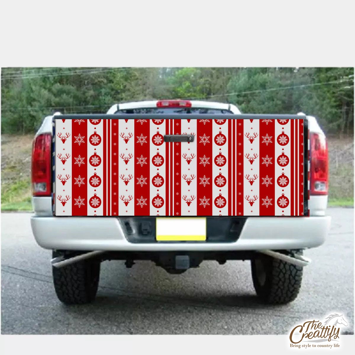 Christmas Balls, Reindeer, Snowflake Clipart Red And White Stripe Pattern Truck Bed Decal