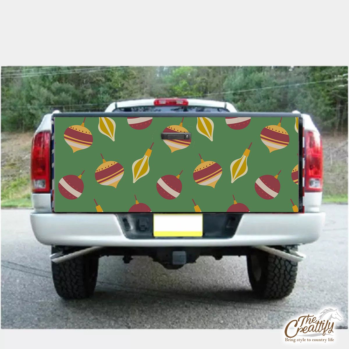 Christmas Light And Balls Seamless Green Pattern Truck Bed Decal