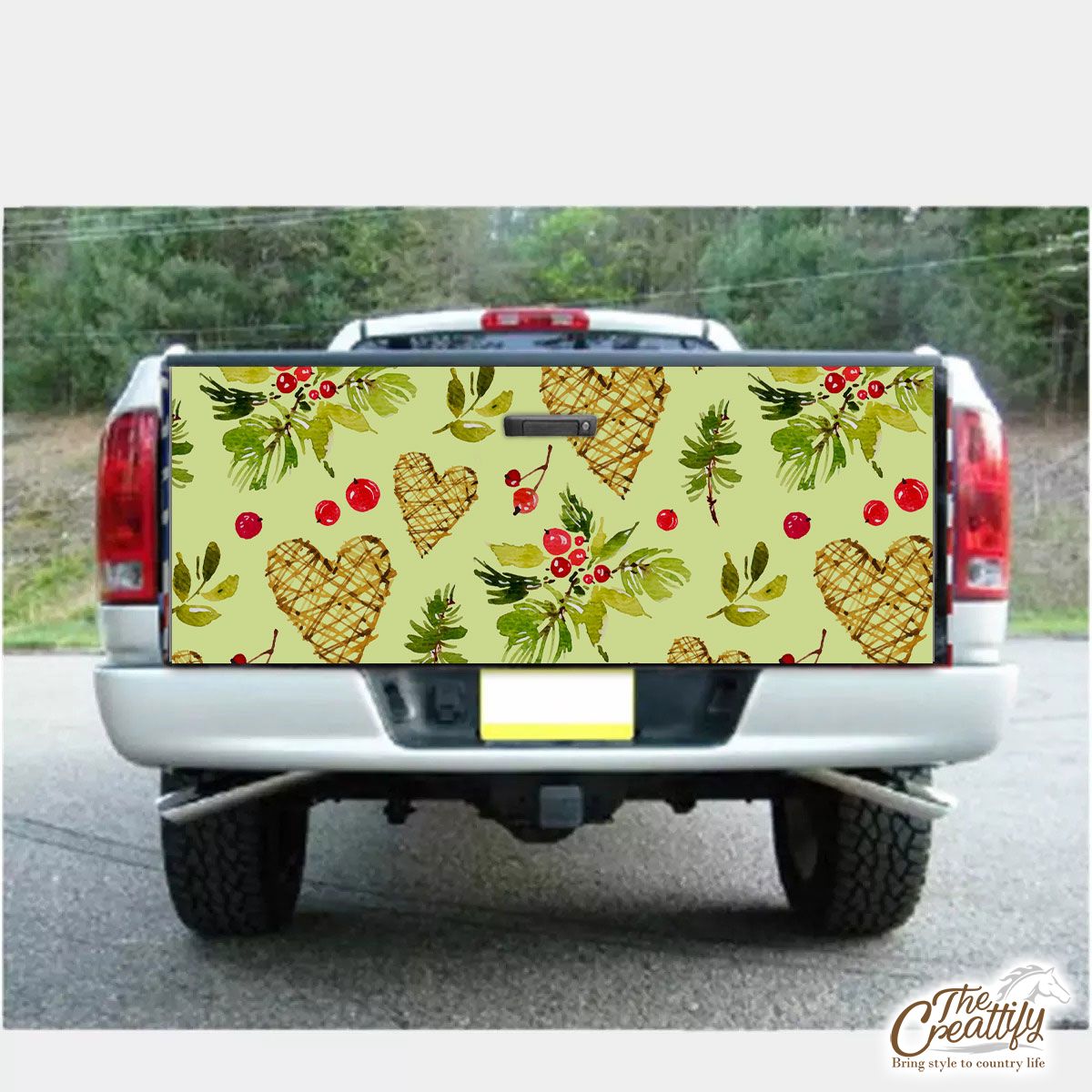 Christmas Mistletoe Drawing With Heart Seamless Pattern Truck Bed Decal