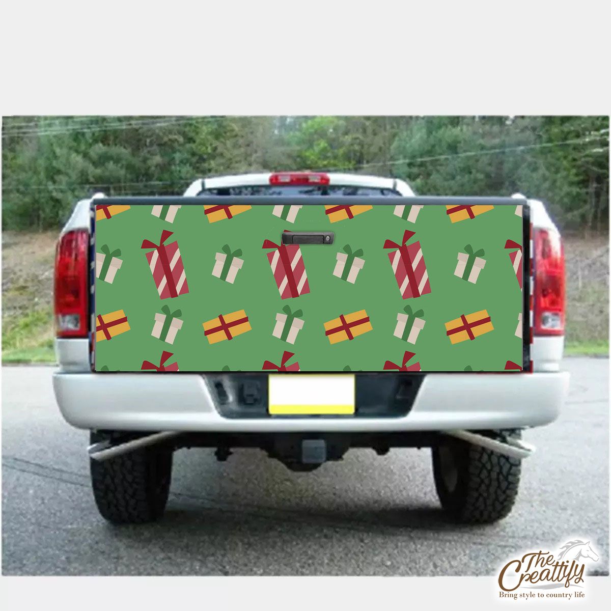 Colorful Christmas Gifts Seamless Green Pattern Truck Bed Decal