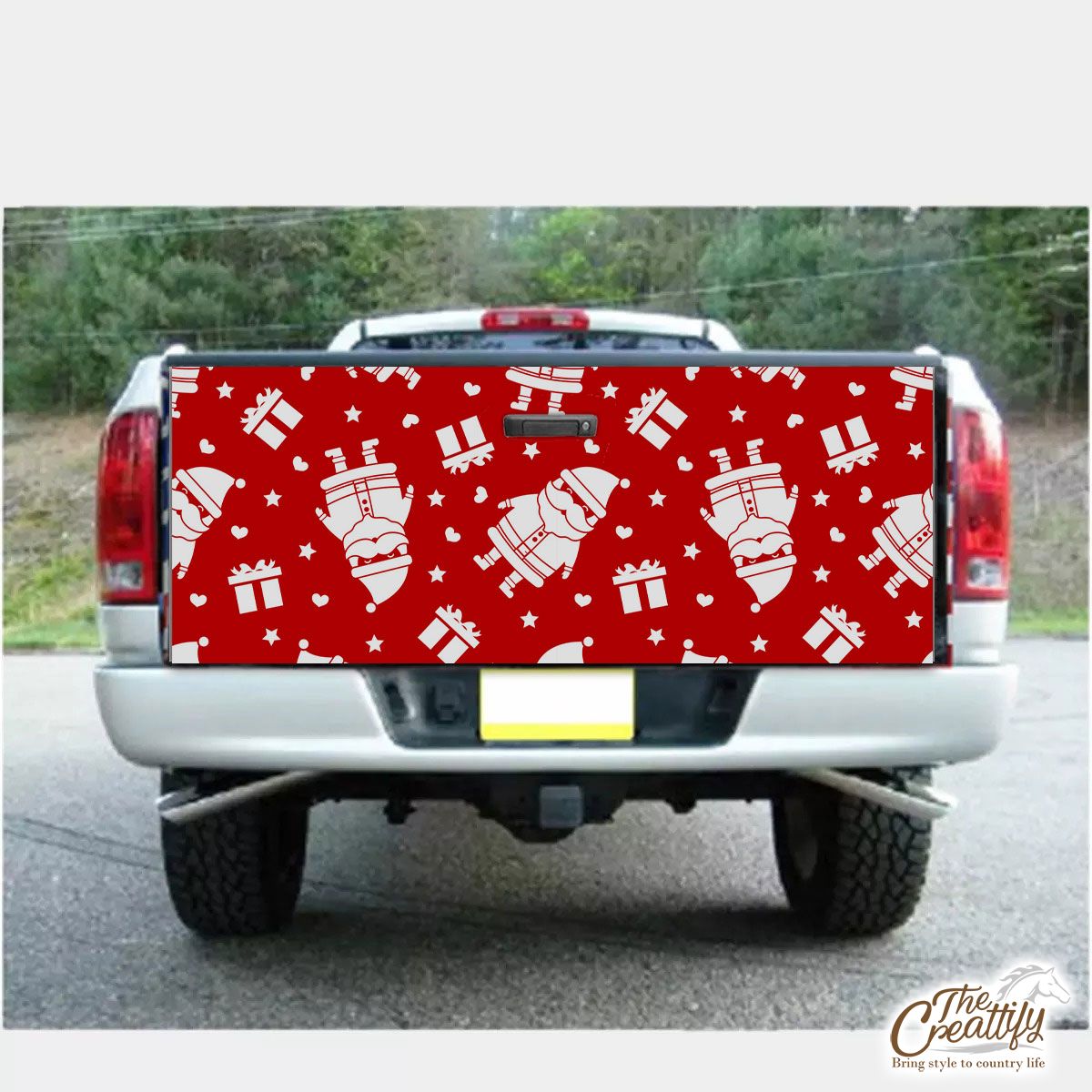 Cute Santa Claus With Christmas Gifts On The Red Background Truck Bed Decal