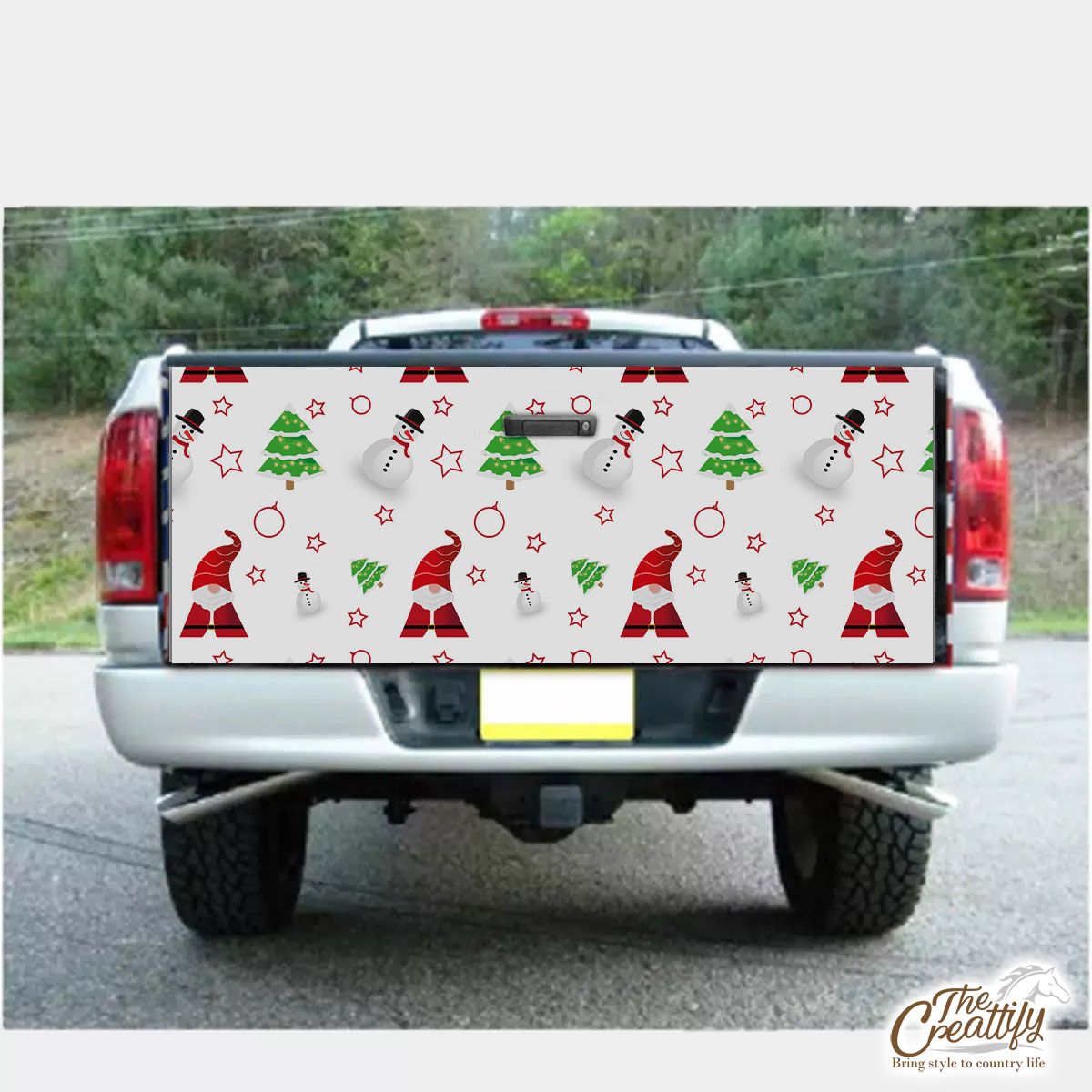 Santa Claus, Snowman Clipart And Pine Tree Silhouette Seamless Pattern Truck Bed Decal