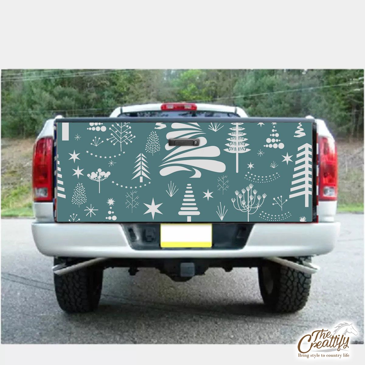 White And Blue Pine Tree Silhouette Pattern Truck Bed Decal