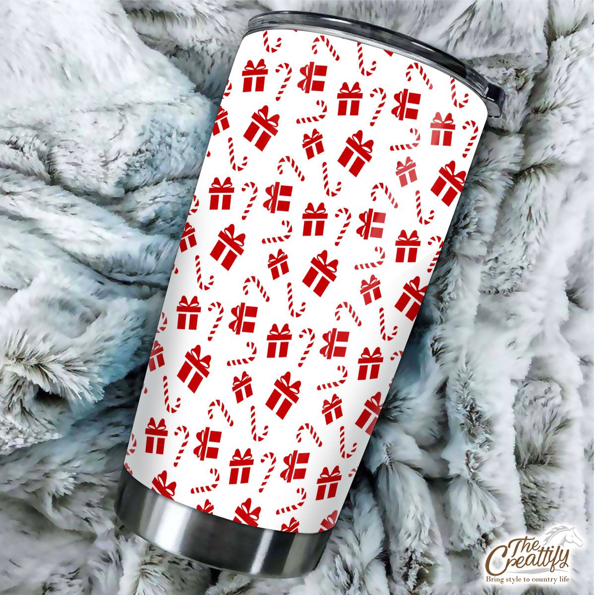 Christmas Gifts And Candy Canes Seamless White Pattern Tumbler