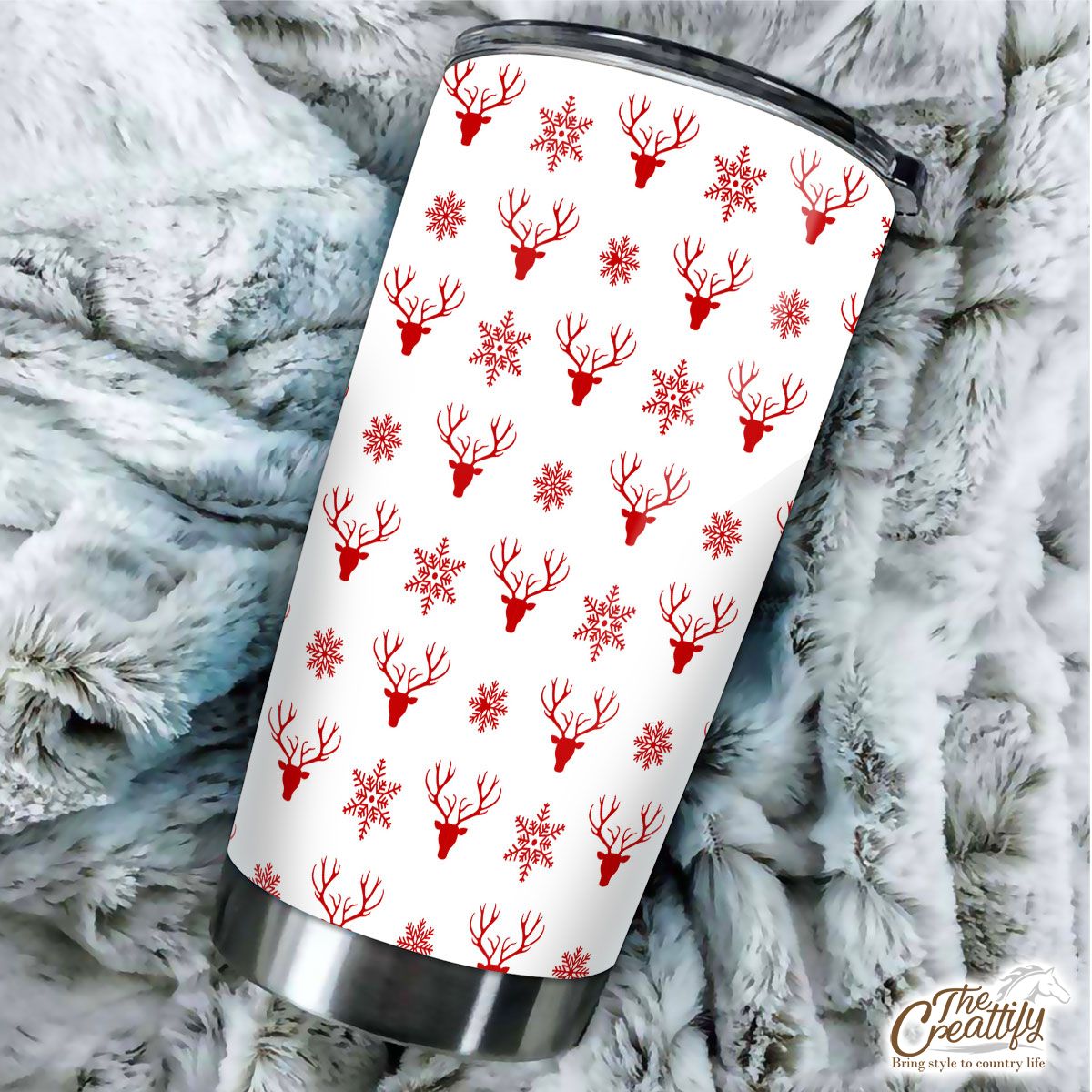 Christmas Reindeer And Snowflake Clipart Seamless White Pattern Tumbler