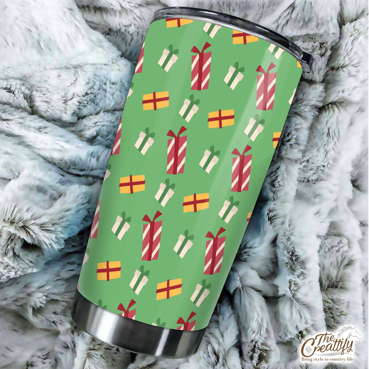 Colorful Christmas Gifts Seamless Green Pattern Tumbler