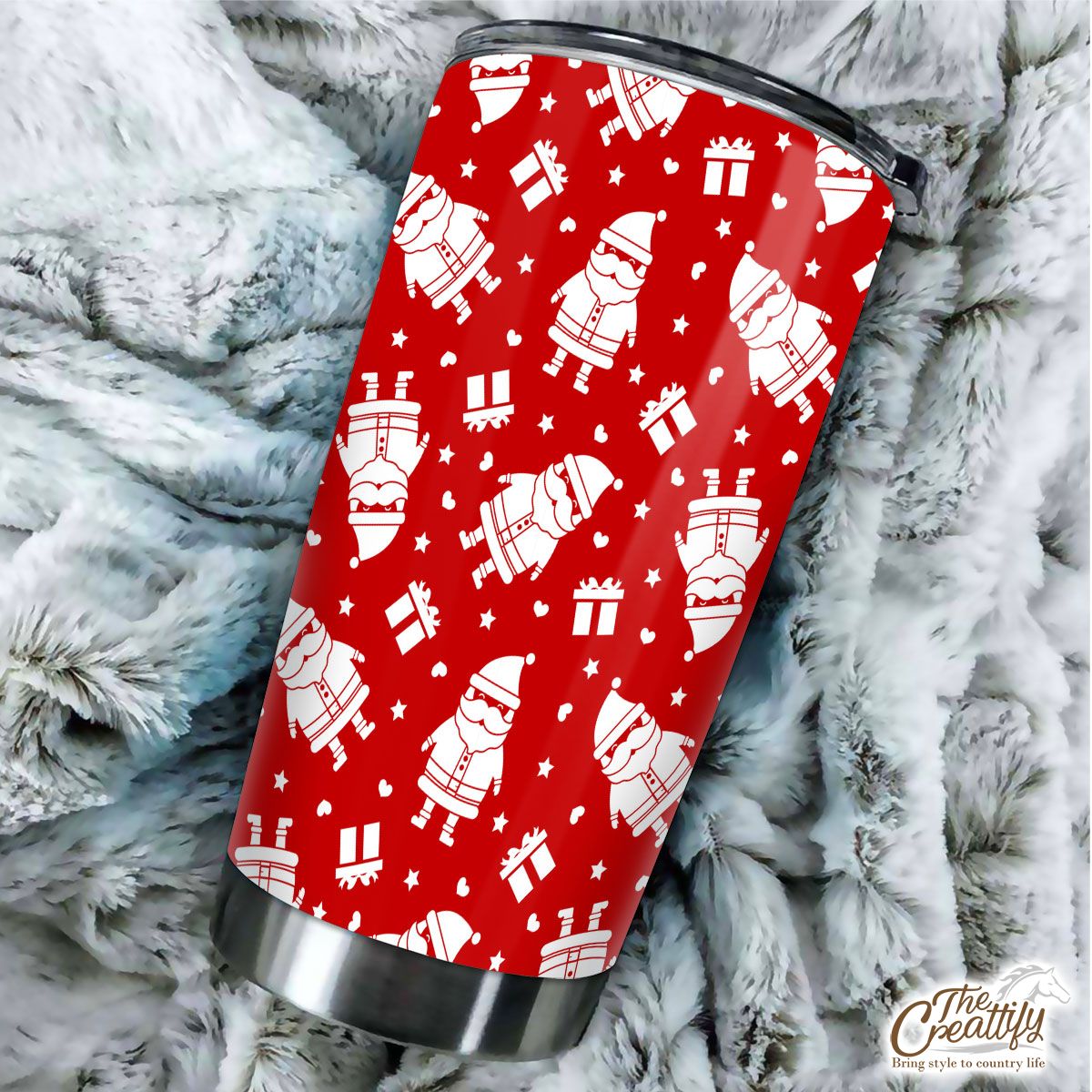 Cute Santa Claus With Christmas Gifts On The Red Background Tumbler