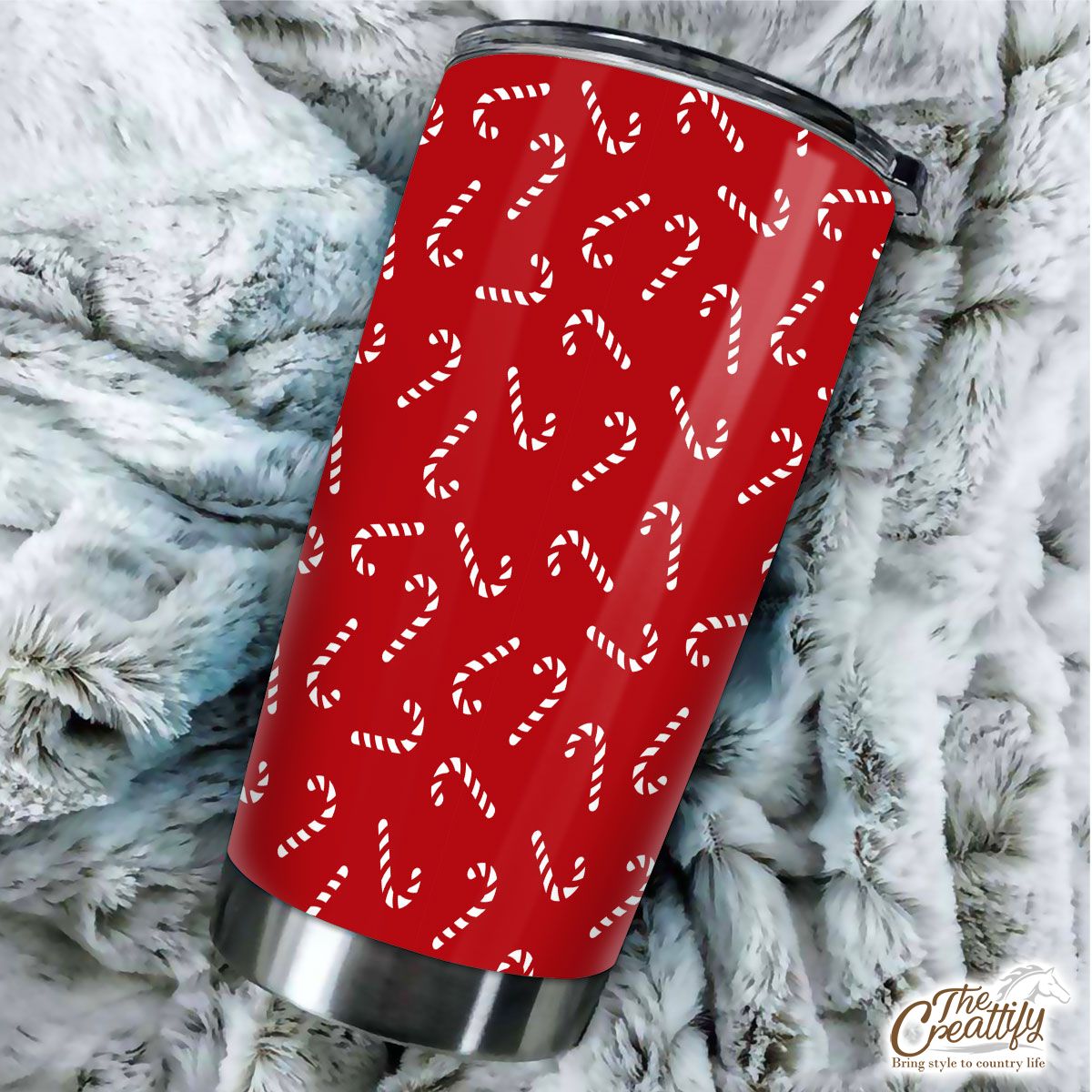Happy Christmas With Candy Canes Seamless Red Pattern Tumbler