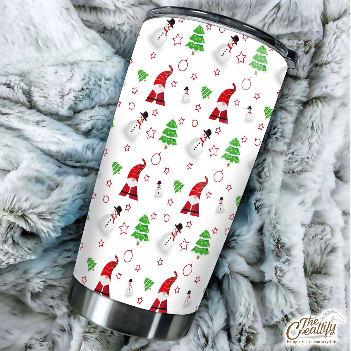 Santa Claus, Snowman Clipart And Pine Tree Silhouette Seamless Pattern Tumbler