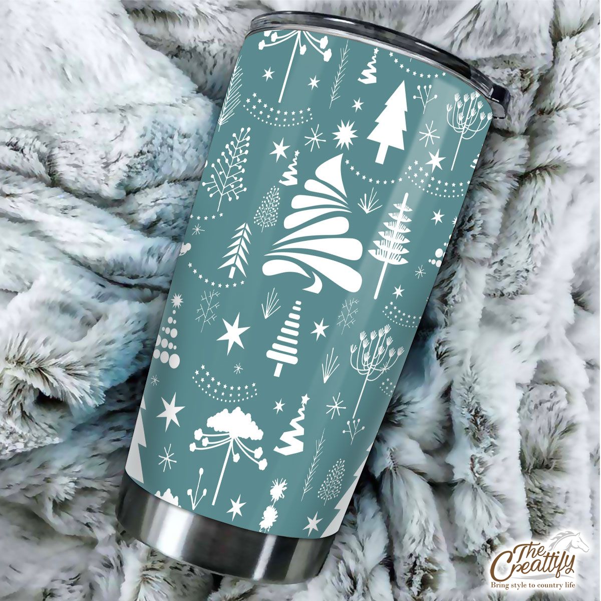 White And Blue Pine Tree Silhouette Pattern Tumbler