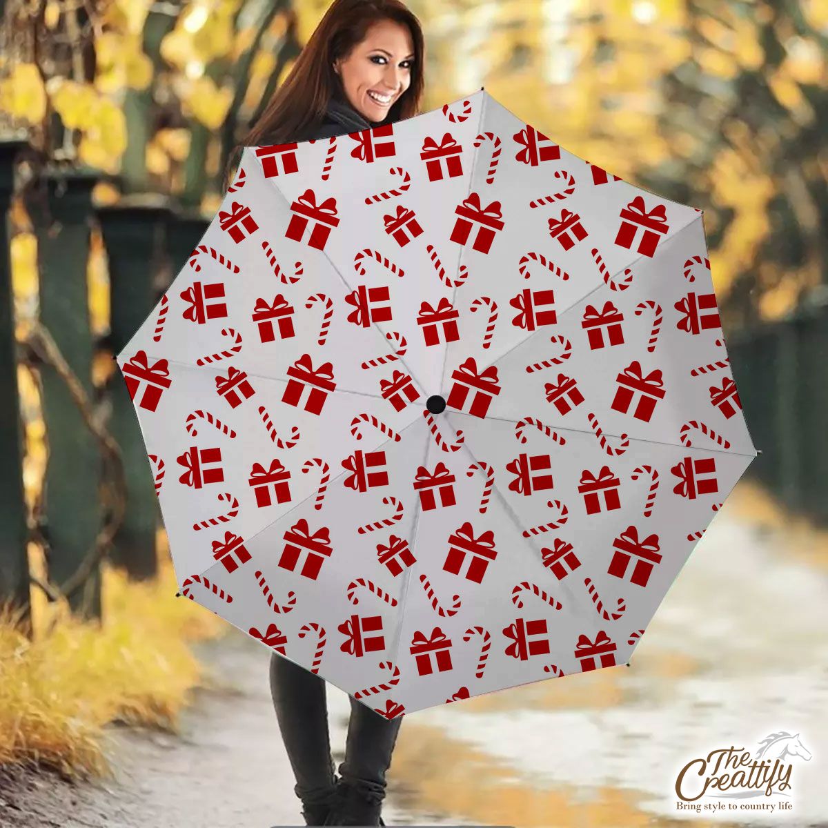 Christmas Gifts And Candy Canes Seamless White Pattern Umbrella