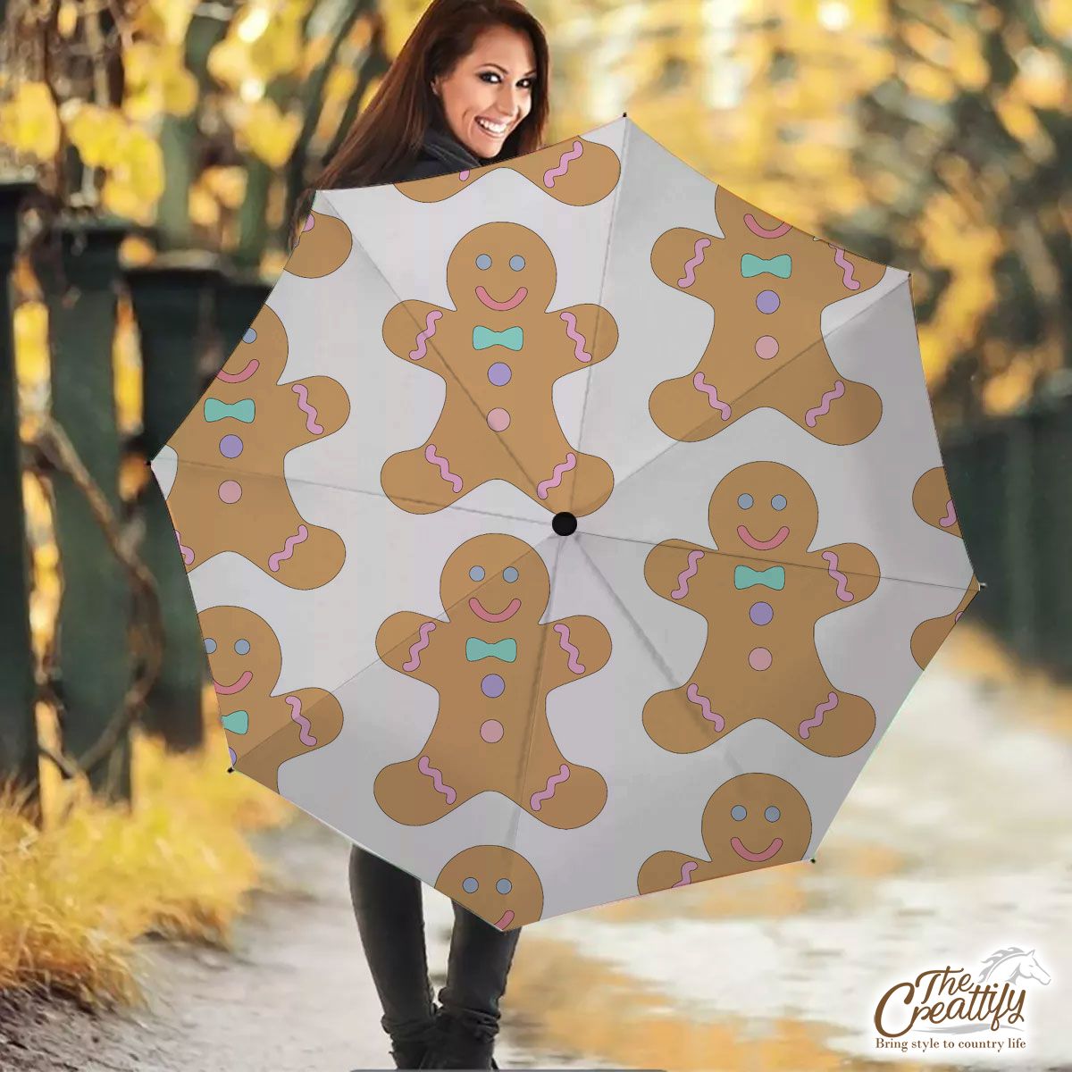 Cute Gingerbread Man Cookies Seamless Pattern Umbrella