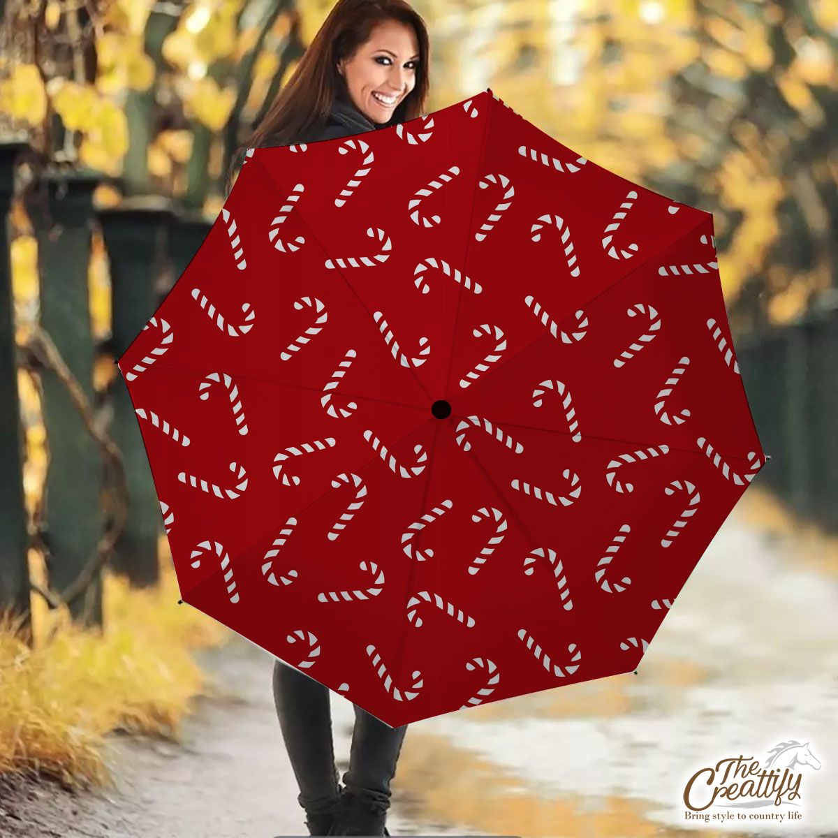 Happy Christmas With Candy Canes Seamless Red Pattern Umbrella