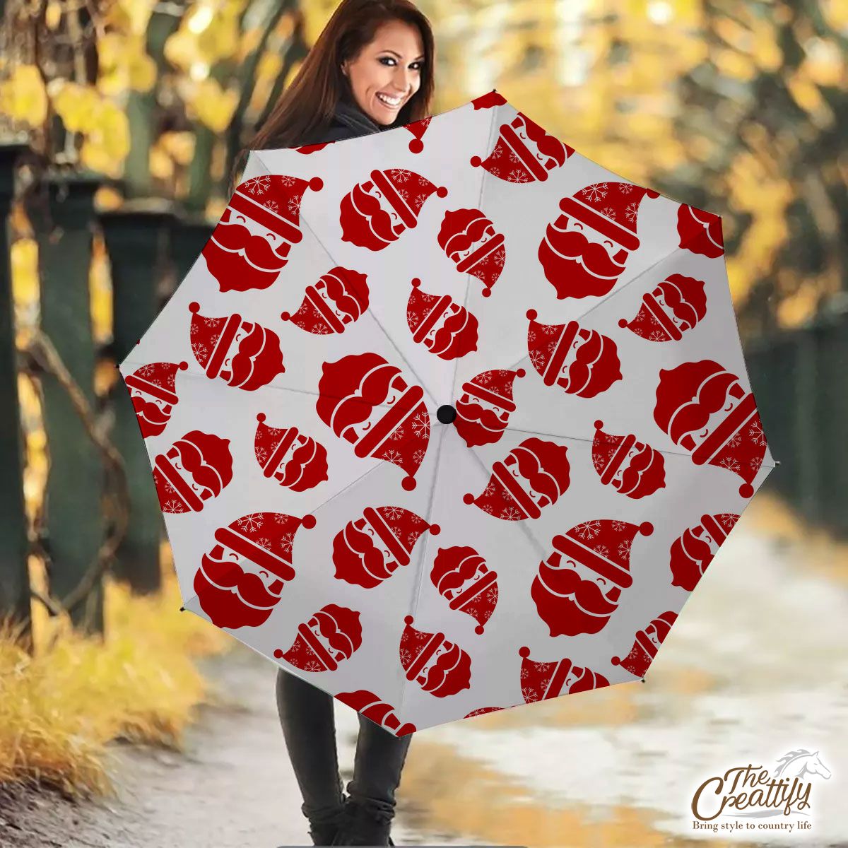 Happy Christmas With Santa Claus Seamless Pattern Umbrella