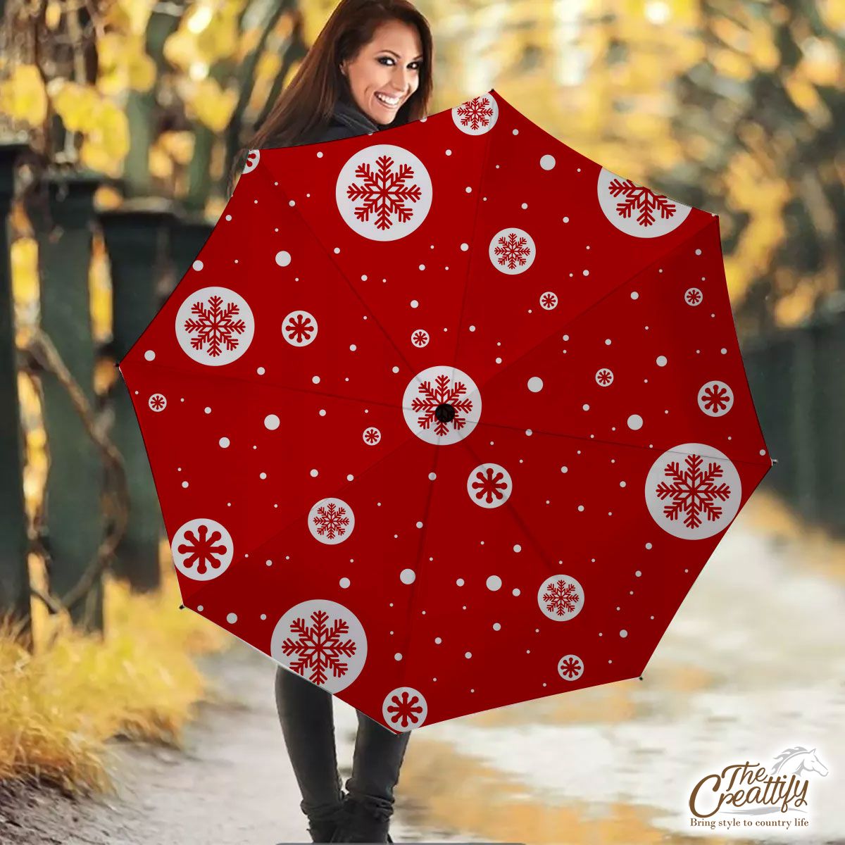 Snowflake Clipart On The Red Background Umbrella