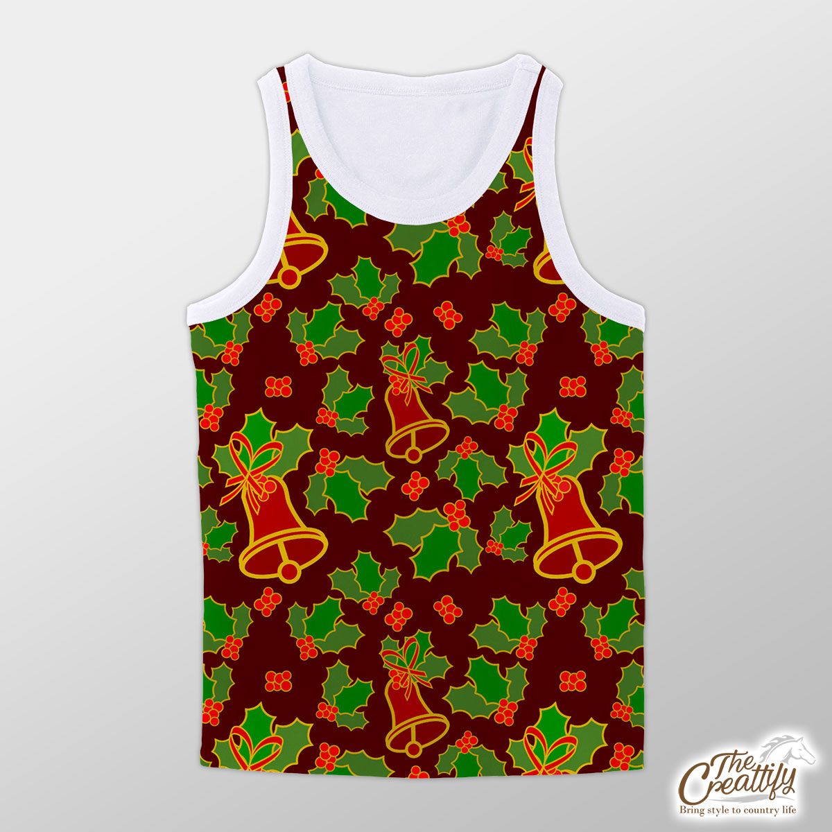 Christmas Bells And Holly Left On The Red Background Unisex Tank Top