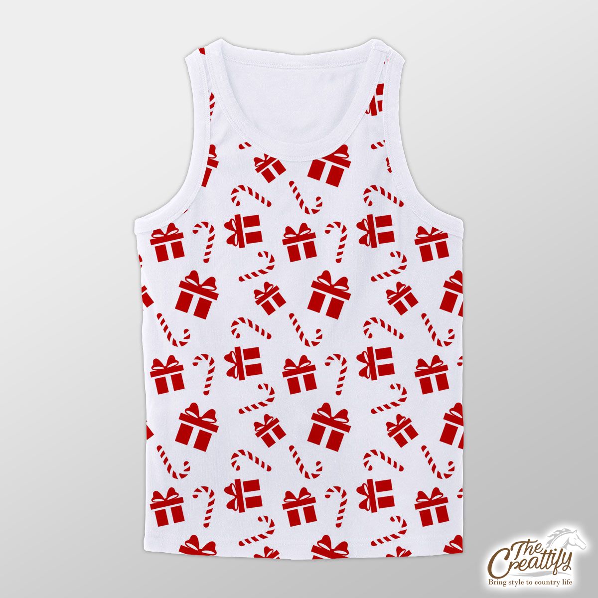 Christmas Gifts And Candy Canes Seamless White Pattern Unisex Tank Top