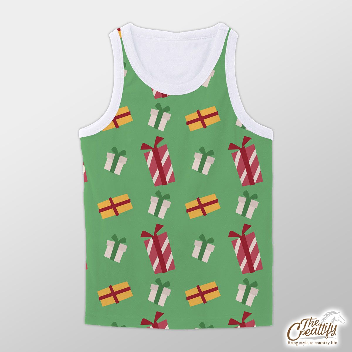Colorful Christmas Gifts Seamless Green Pattern Unisex Tank Top