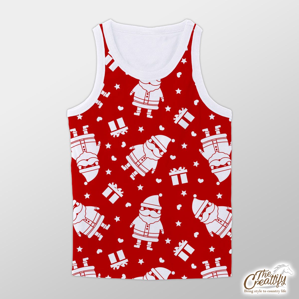 Cute Santa Claus With Christmas Gifts On The Red Background Unisex Tank Top
