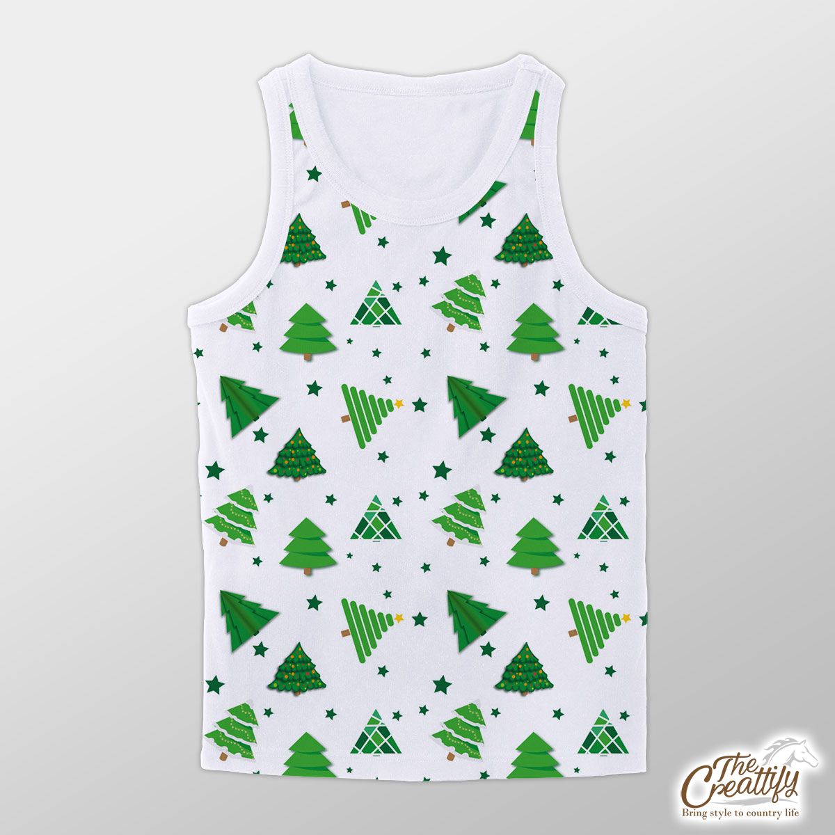 Green And White Pine Tree Seamless Pattern Unisex Tank Top