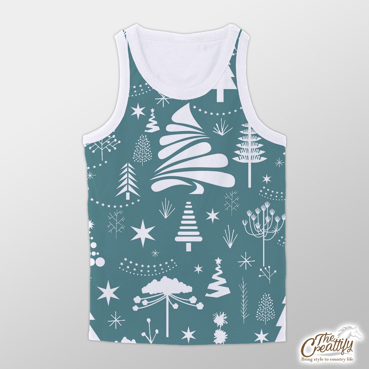 White And Blue Pine Tree Silhouette Pattern Unisex Tank Top
