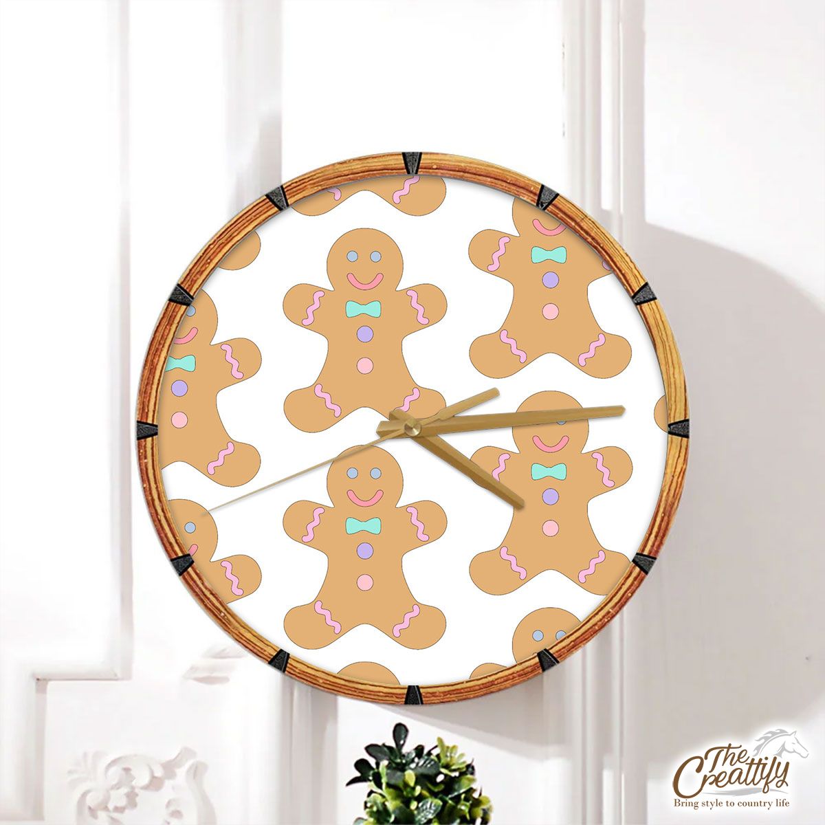 Cute Gingerbread Man Cookies Seamless Pattern Wall Clock