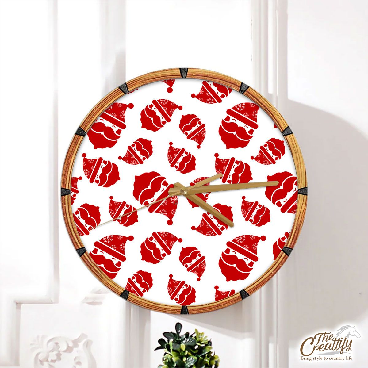 Happy Christmas With Santa Claus Seamless Pattern Wall Clock