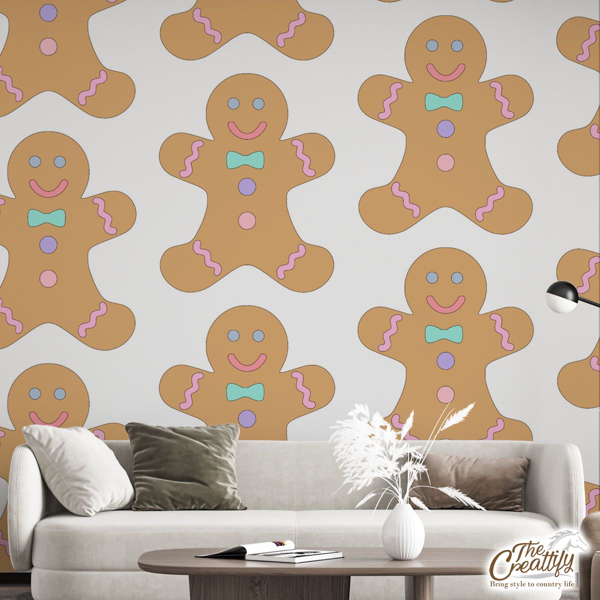 Cute Gingerbread Man Cookies Seamless Pattern Wall Mural