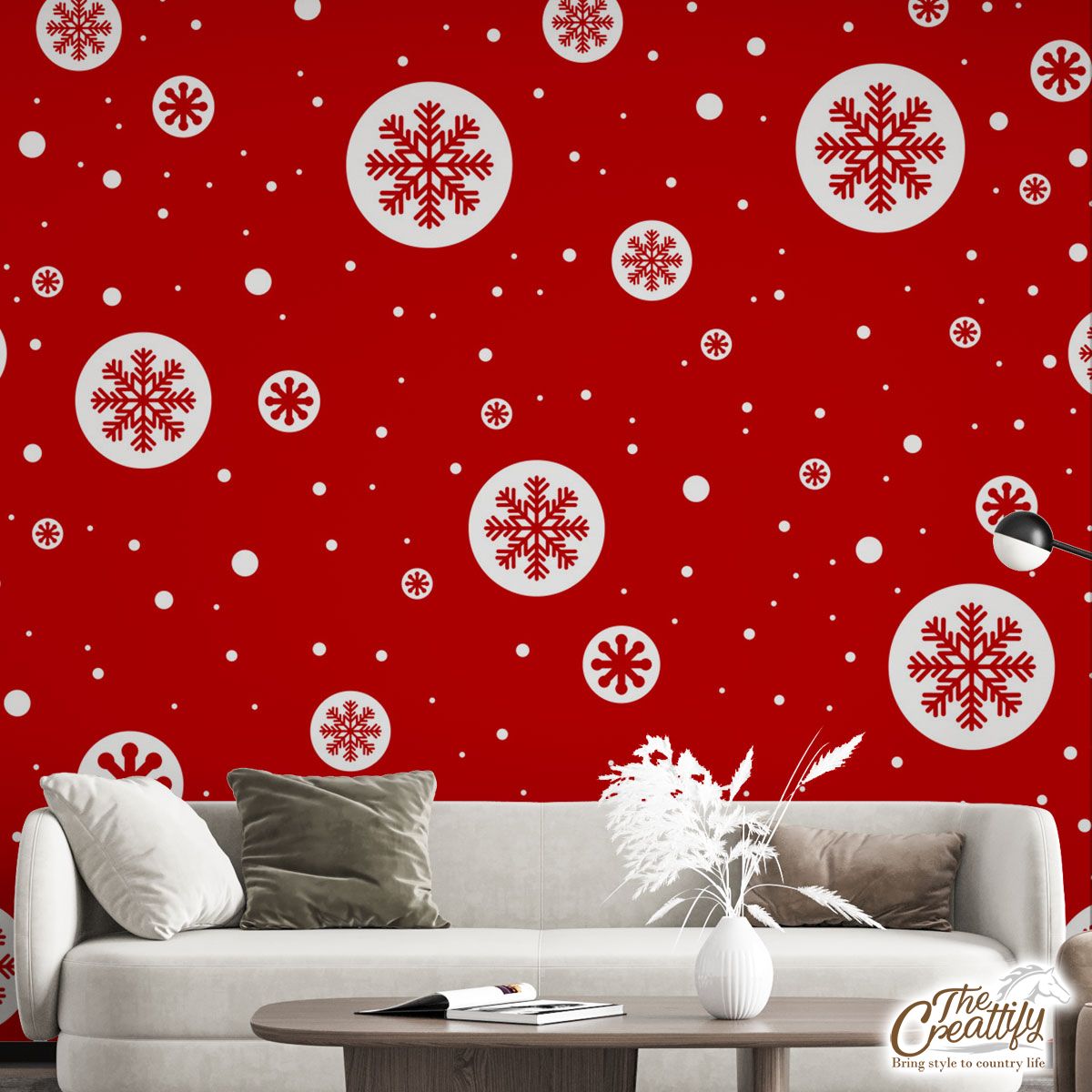Snowflake Clipart On The Red Background Wall Mural