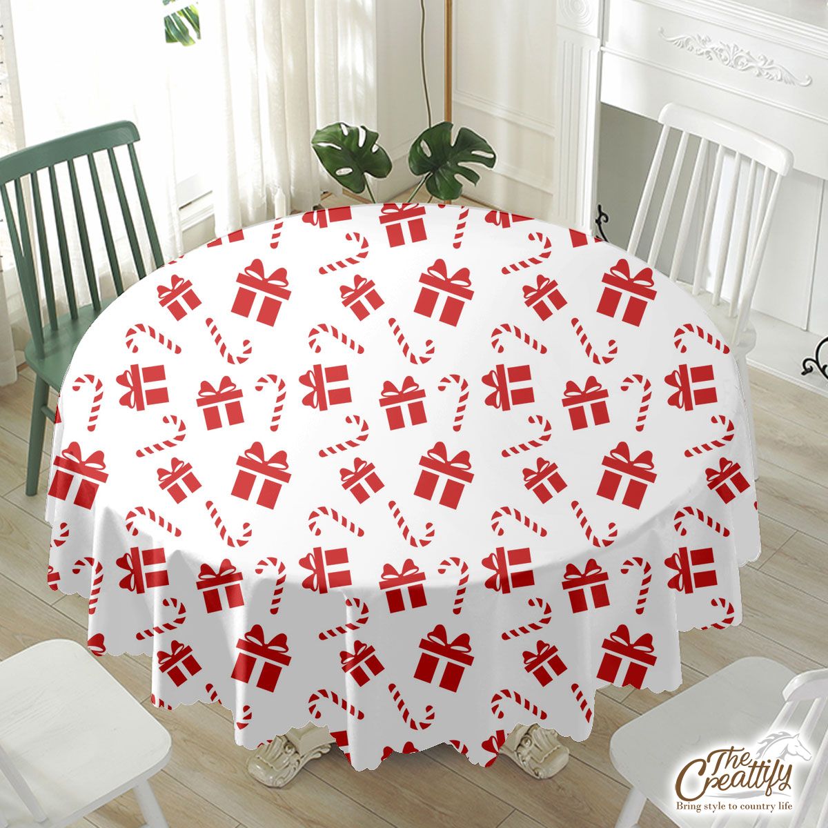 Christmas Gifts And Candy Canes Seamless White Pattern Waterproof Tablecloth