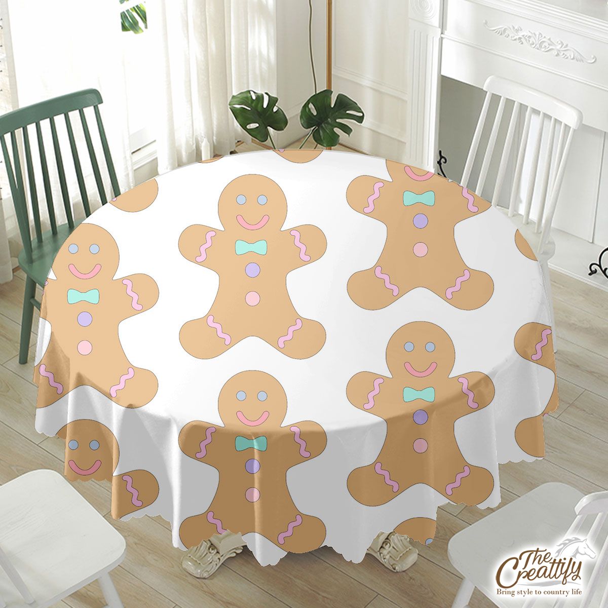 Cute Gingerbread Man Cookies Seamless Pattern Waterproof Tablecloth