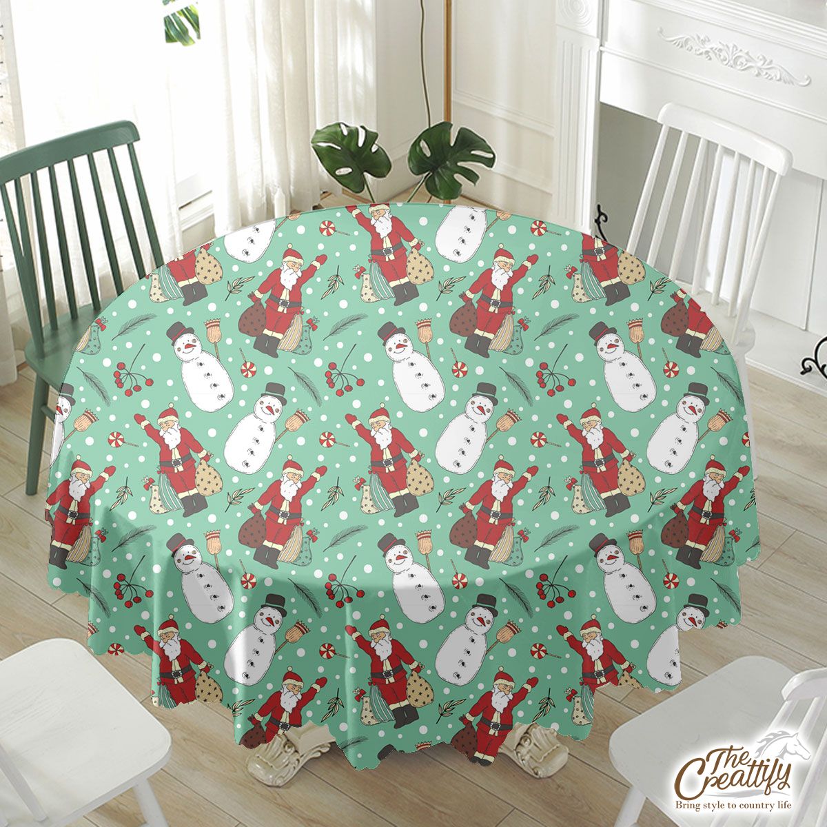 Santa Claus, Snowman Clipart Seamless Pattern Waterproof Tablecloth
