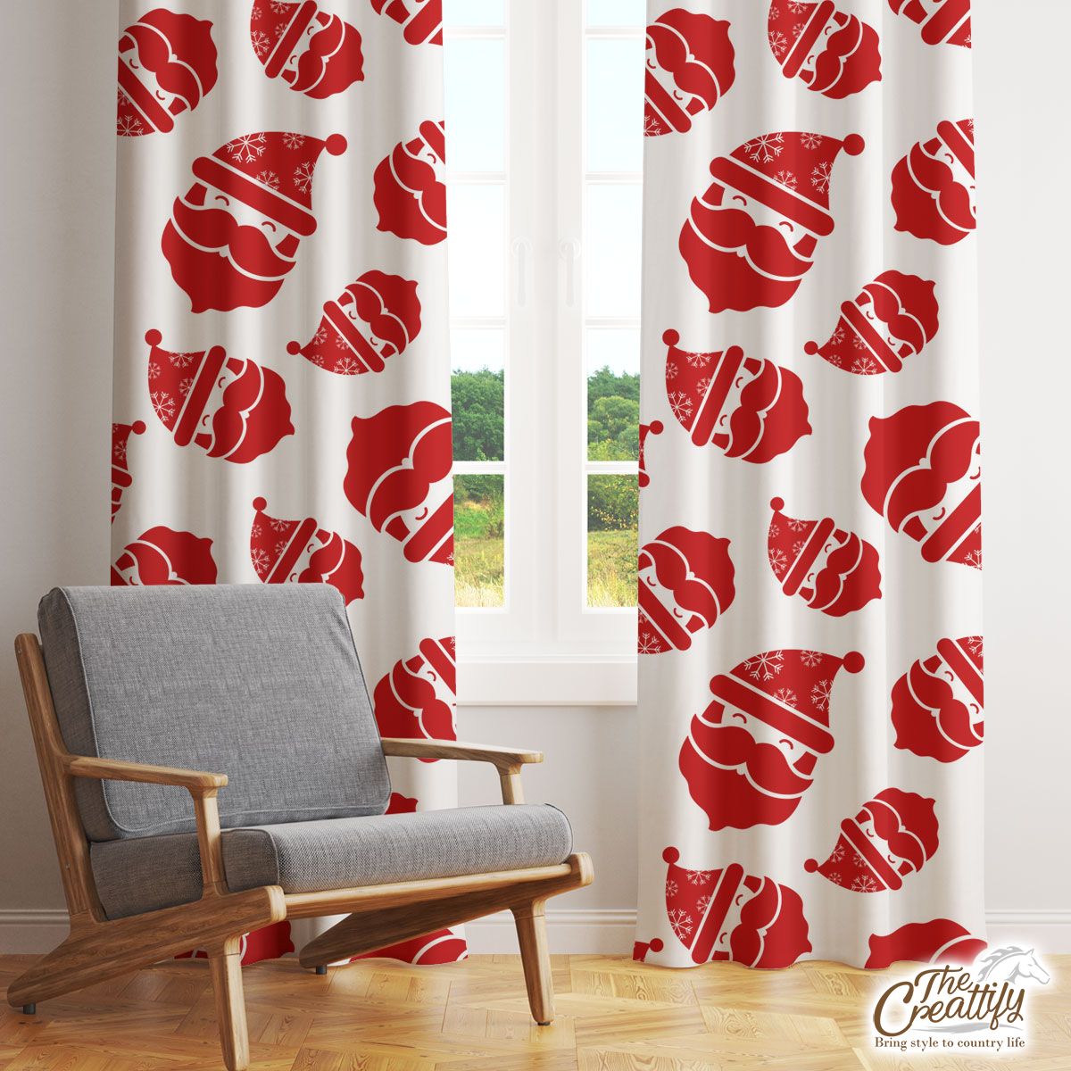Happy Christmas With Santa Claus Seamless Pattern Window Curtain