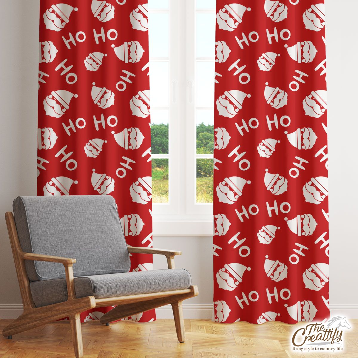 Santa Claus Seamless Red Pattern Window Curtain