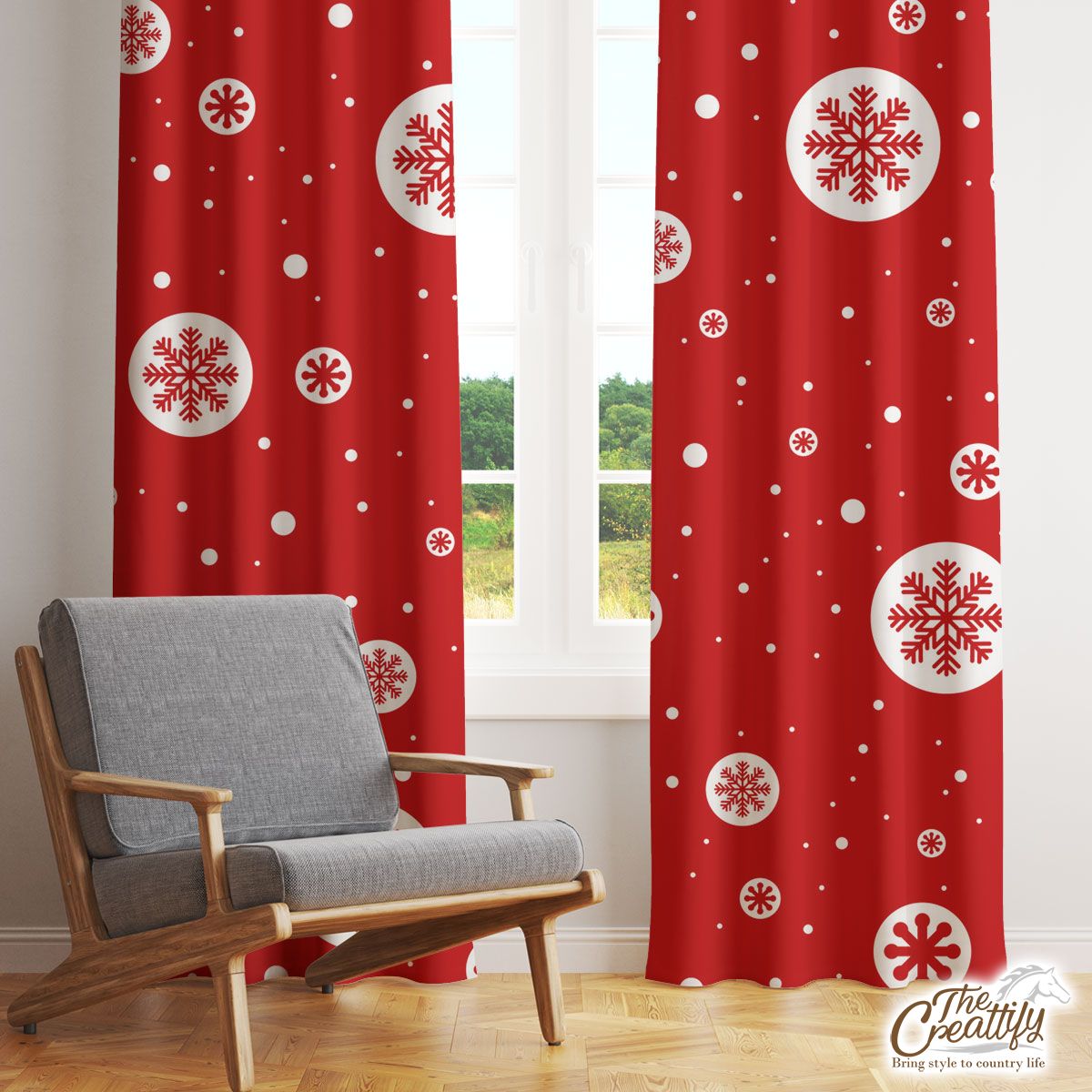 Snowflake Clipart On The Red Background Window Curtain