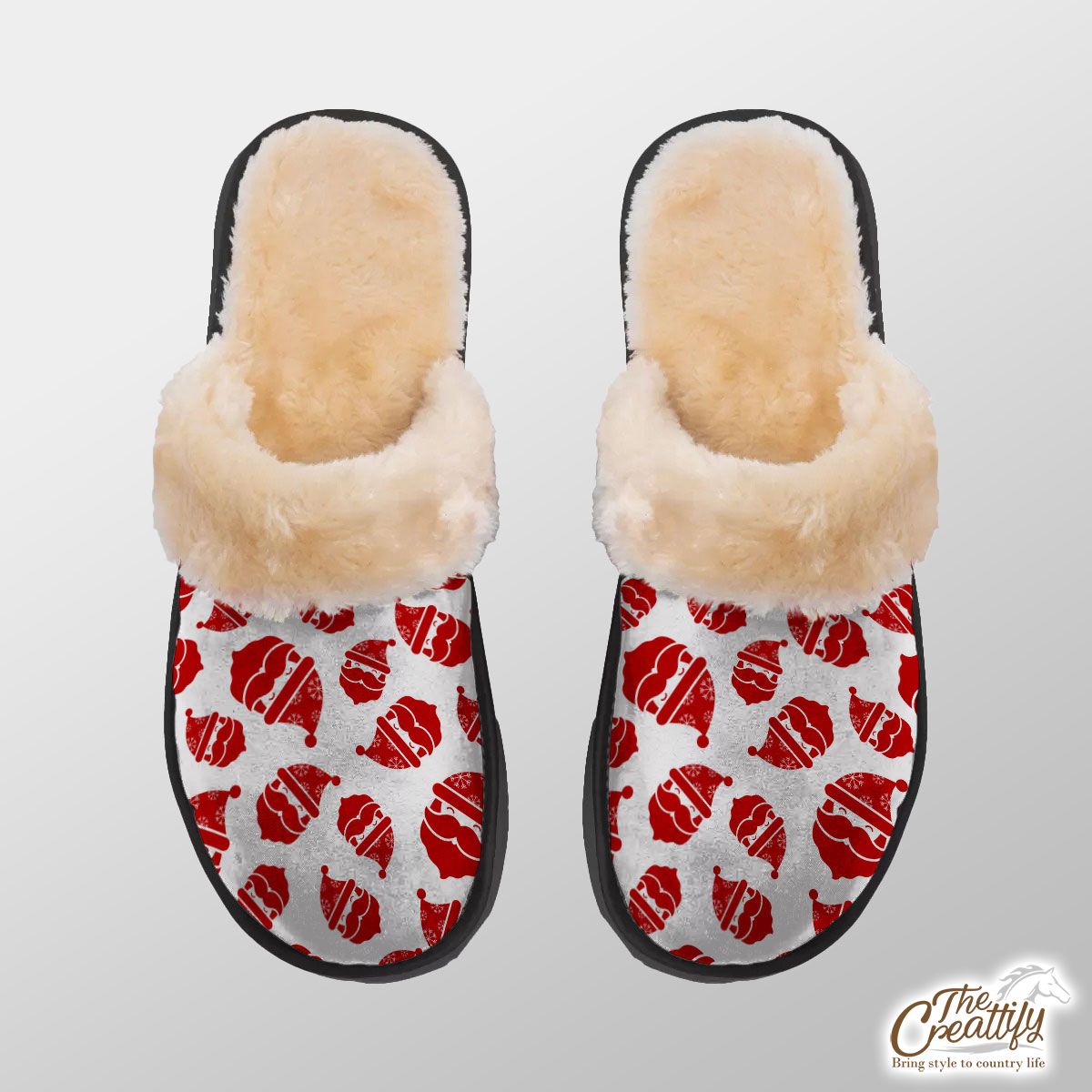Happy Christmas With Santa Claus Seamless Pattern Home Plush Slippers