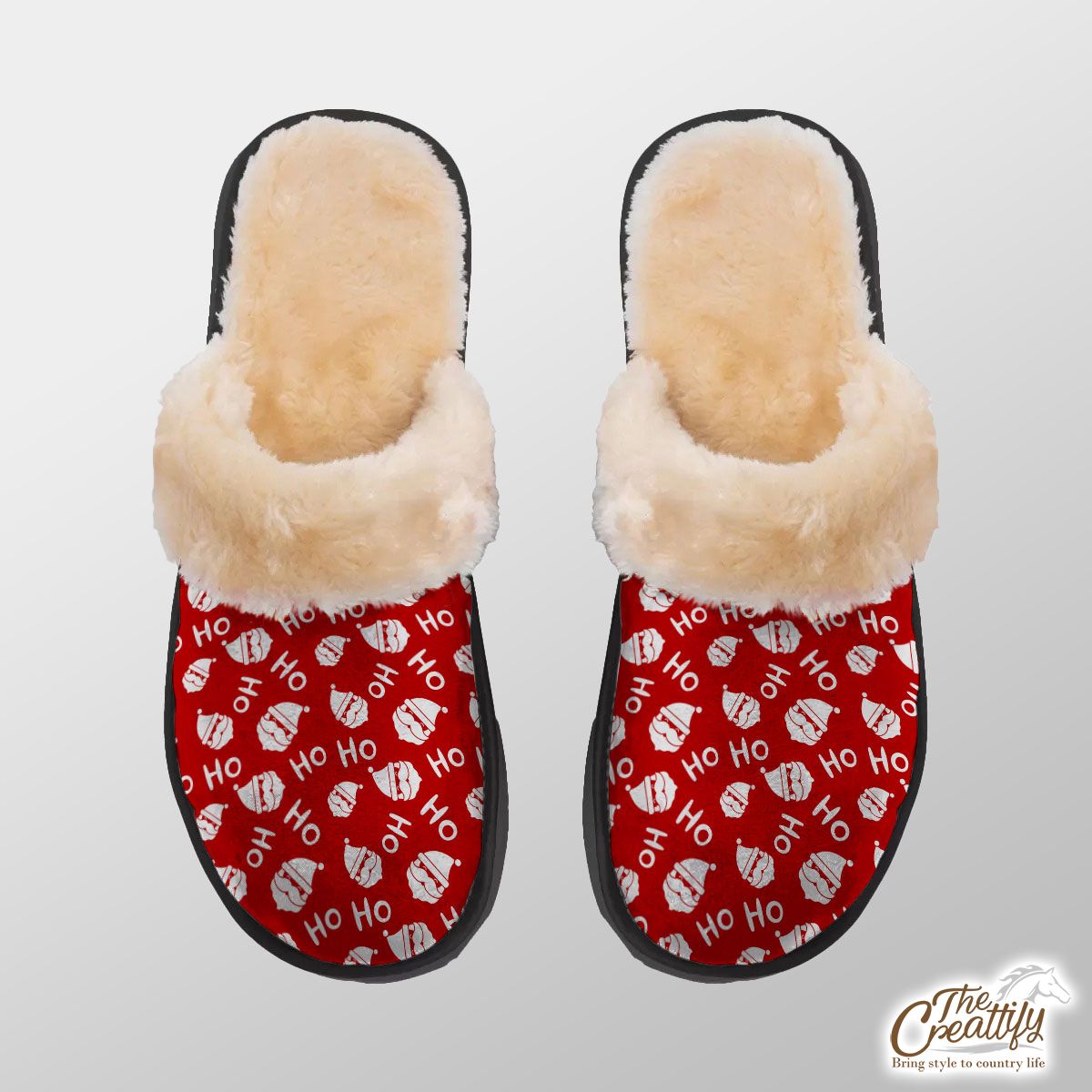 Santa Claus Seamless Red Pattern Home Plush Slippers