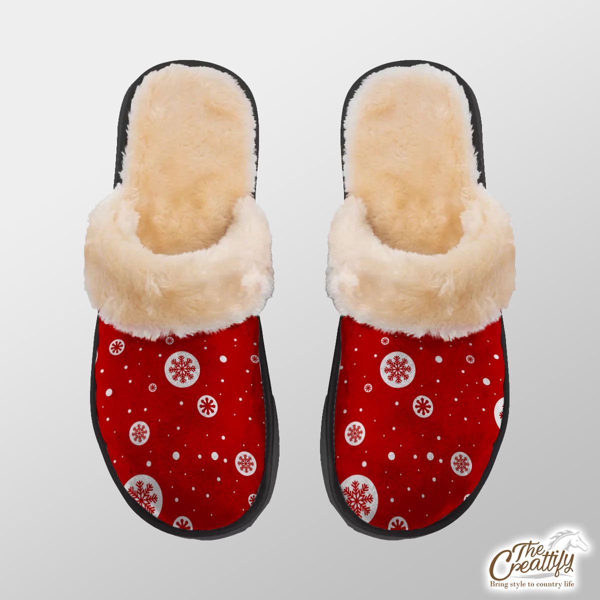 Snowflake Clipart On The Red Background Home Plush Slippers