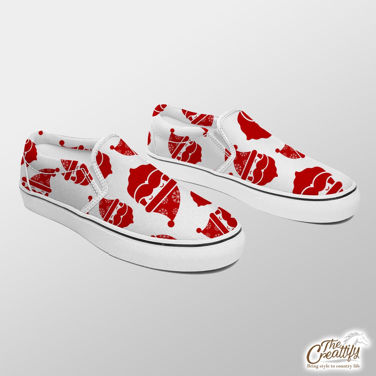Happy Christmas With Santa Claus Seamless Pattern Slip On Sneakers