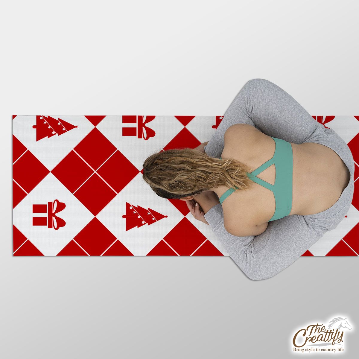 Christmas Gifts, Pine Tree Red And White Checkerboard Seamless Pattern Yoga Mat
